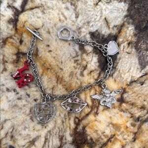 Silver Charm Bracelet with Red and Pink Accents